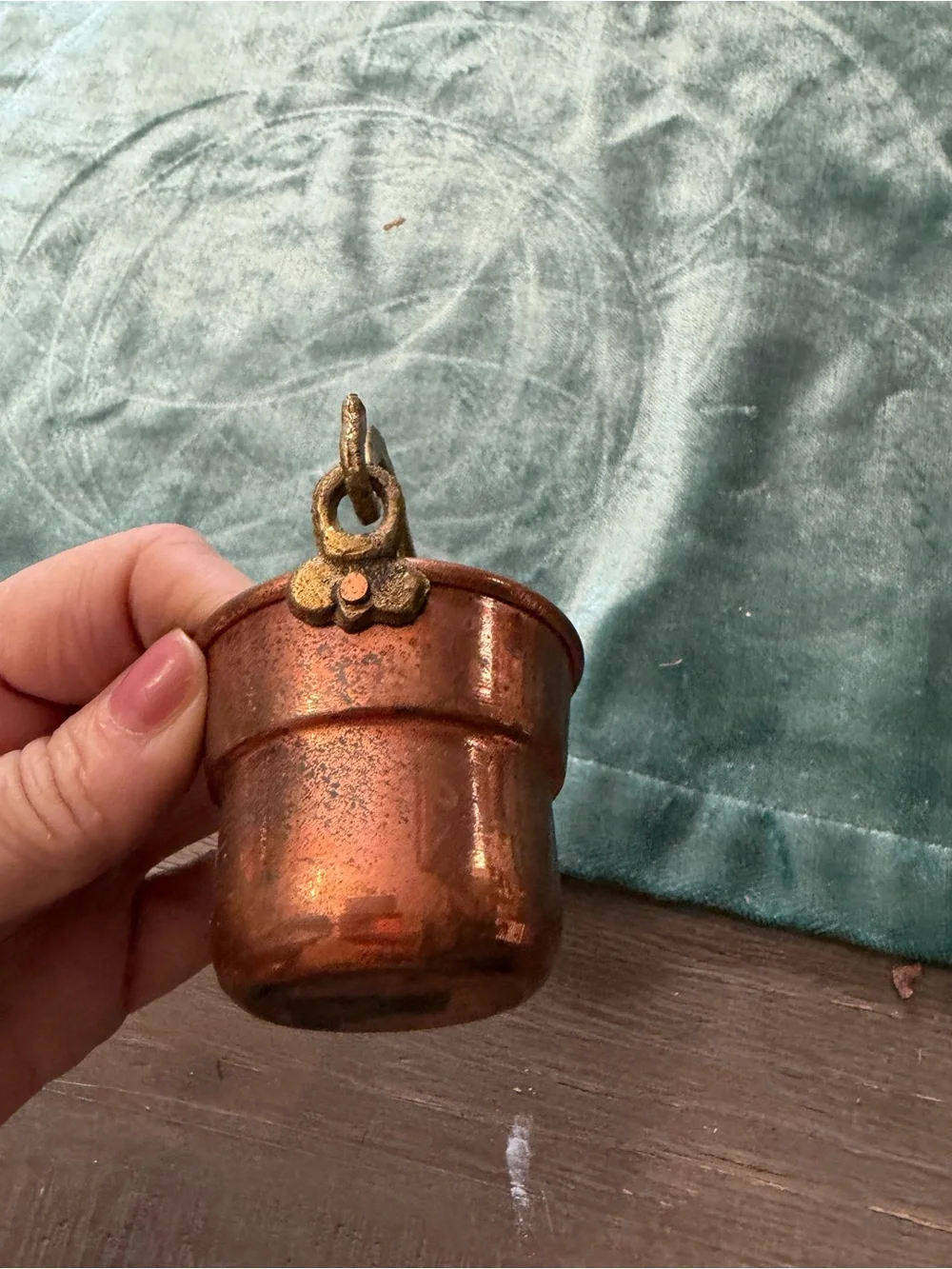 Antique-Style Copper Mini Bucket Decorative Accent - Brown